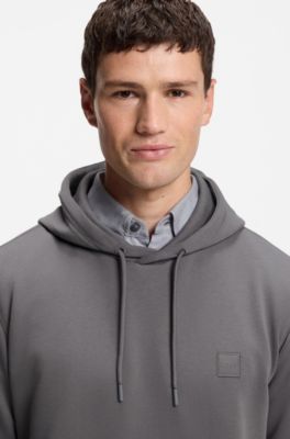 Bluza z kapturem z bawełnianej tkaniny frotte z naszywką z logo, Szary