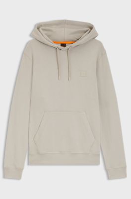 Cotton-terry hoodie with logo patch, Light Grey