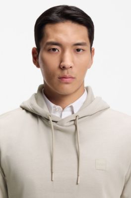 Sudadera de felpa de algod&oacute;n con capucha y parche con logo, Gris claro