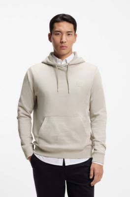 Cotton-terry hoodie with logo patch, Light Grey
