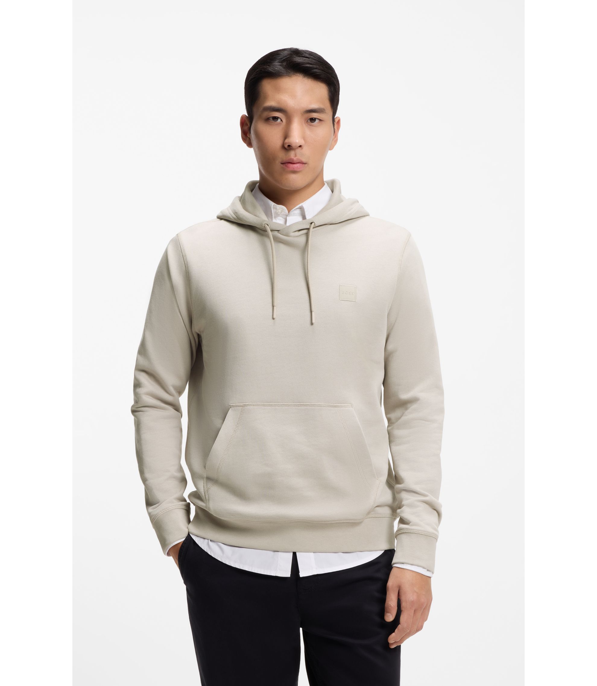 BOSS - コットンテリー フーディ ロゴパッチ - ライトグレー