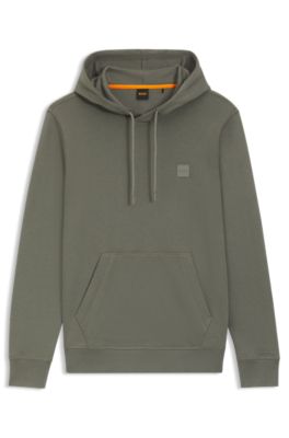 Cotton-terry hoodie with logo patch, Grey