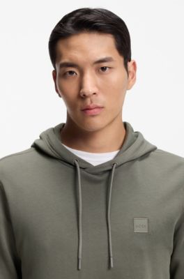 Cotton-terry hoodie with logo patch, Grey
