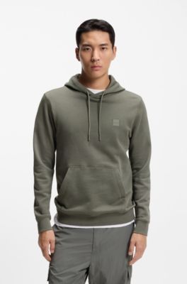 Cotton-terry hoodie with logo patch, Grey