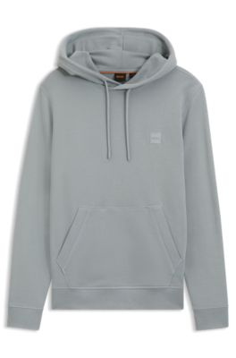 Cotton-terry hoodie with logo patch, Light Grey