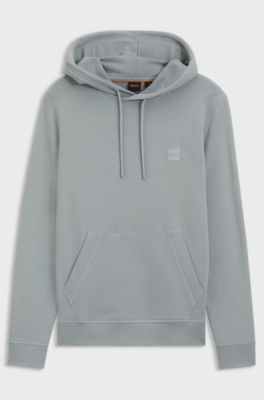 Cotton-terry hoodie with logo patch, Light Grey