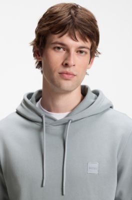 Cotton-terry hoodie with logo patch, Light Grey