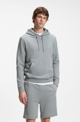 Cotton-terry hoodie with logo patch, Light Grey