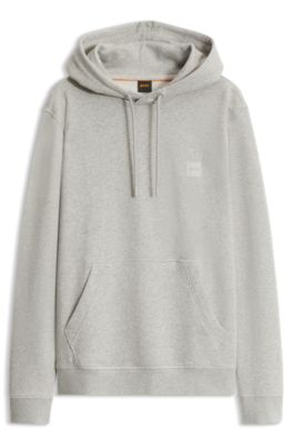 Cotton-terry hoodie with logo patch, Light Grey
