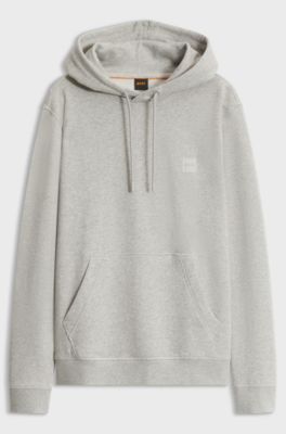 Cotton-terry hoodie with logo patch, Light Grey