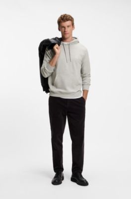 Cotton-terry hoodie with logo patch, Light Grey