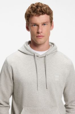 Cotton-terry hoodie with logo patch, Light Grey