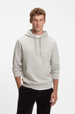 Cotton-terry hoodie with logo patch, Light Grey