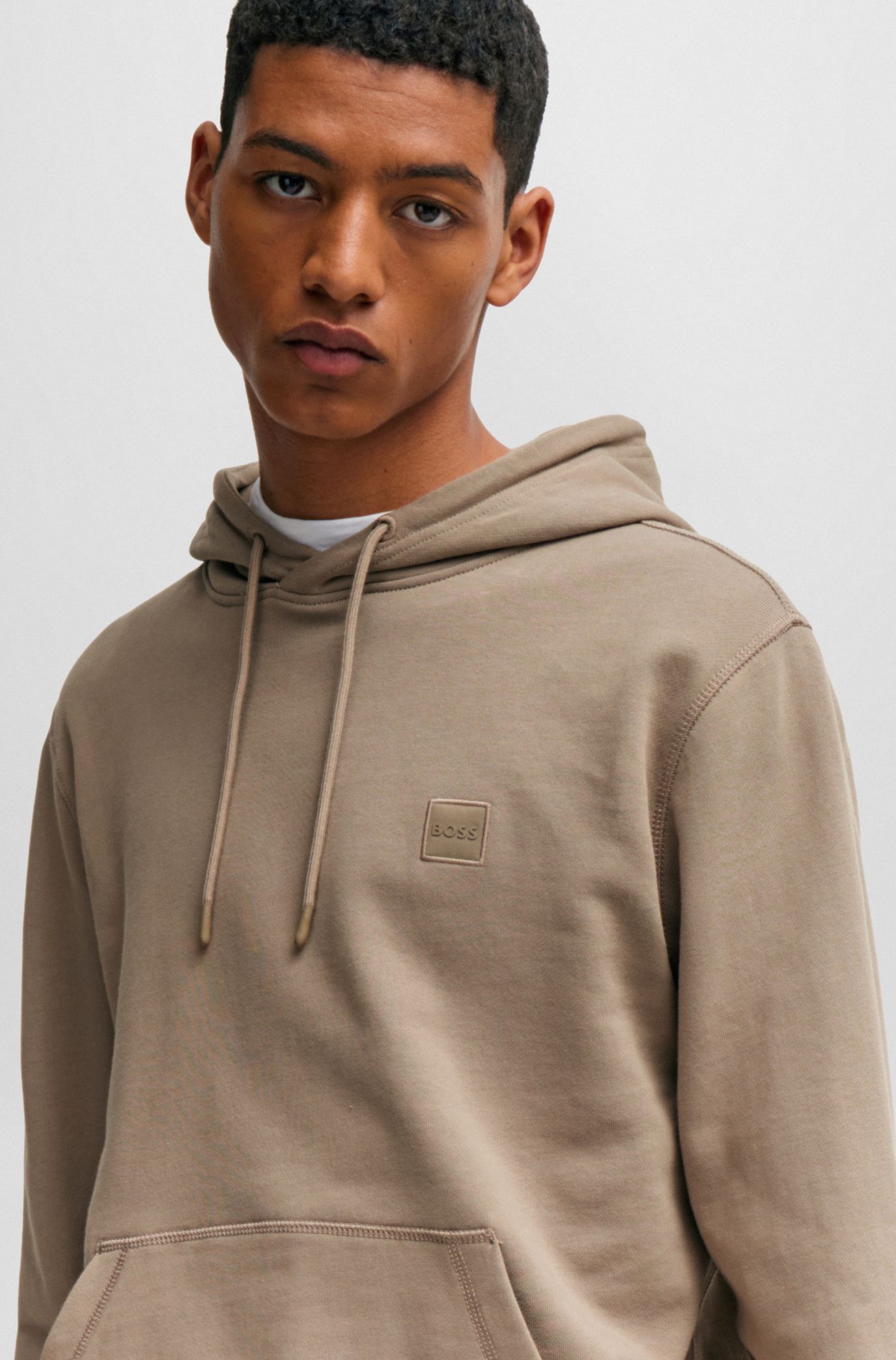 Cotton-terry hoodie with logo patch
