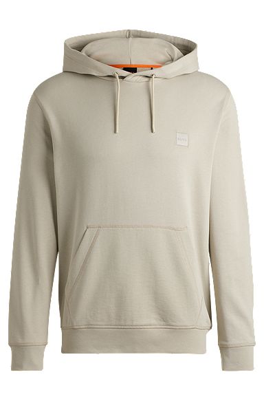 Cotton-terry hoodie with logo patch, Light Beige