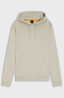 Cotton-terry hoodie with logo patch, Natural
