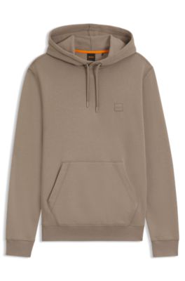 Cotton-terry hoodie with logo patch, Light Brown