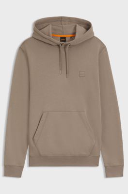 Cotton-terry hoodie with logo patch, Light Brown