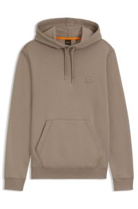 Sweat à capuche Regular en molleton de coton avec patch logoté, Marron