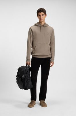 Cotton-terry hoodie with logo patch, Light Brown