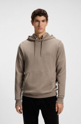 Cotton-terry hoodie with logo patch, Light Brown