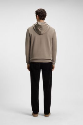 Cotton-terry hoodie with logo patch, Light Brown