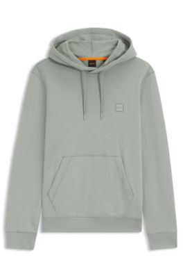 Cotton-terry hoodie with logo patch, Light Green