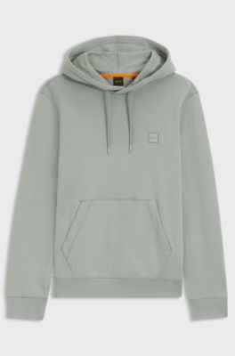 Cotton-terry hoodie with logo patch, Light Green