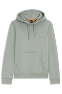 Cotton-terry hoodie with logo patch, Light Green