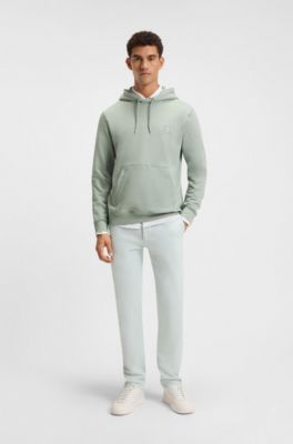 Cotton-terry hoodie with logo patch, Light Green