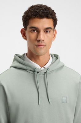 Cotton-terry hoodie with logo patch, Light Green