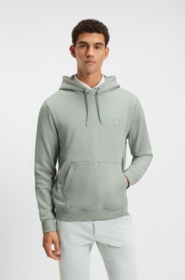Cotton-terry hoodie with logo patch, Light Green