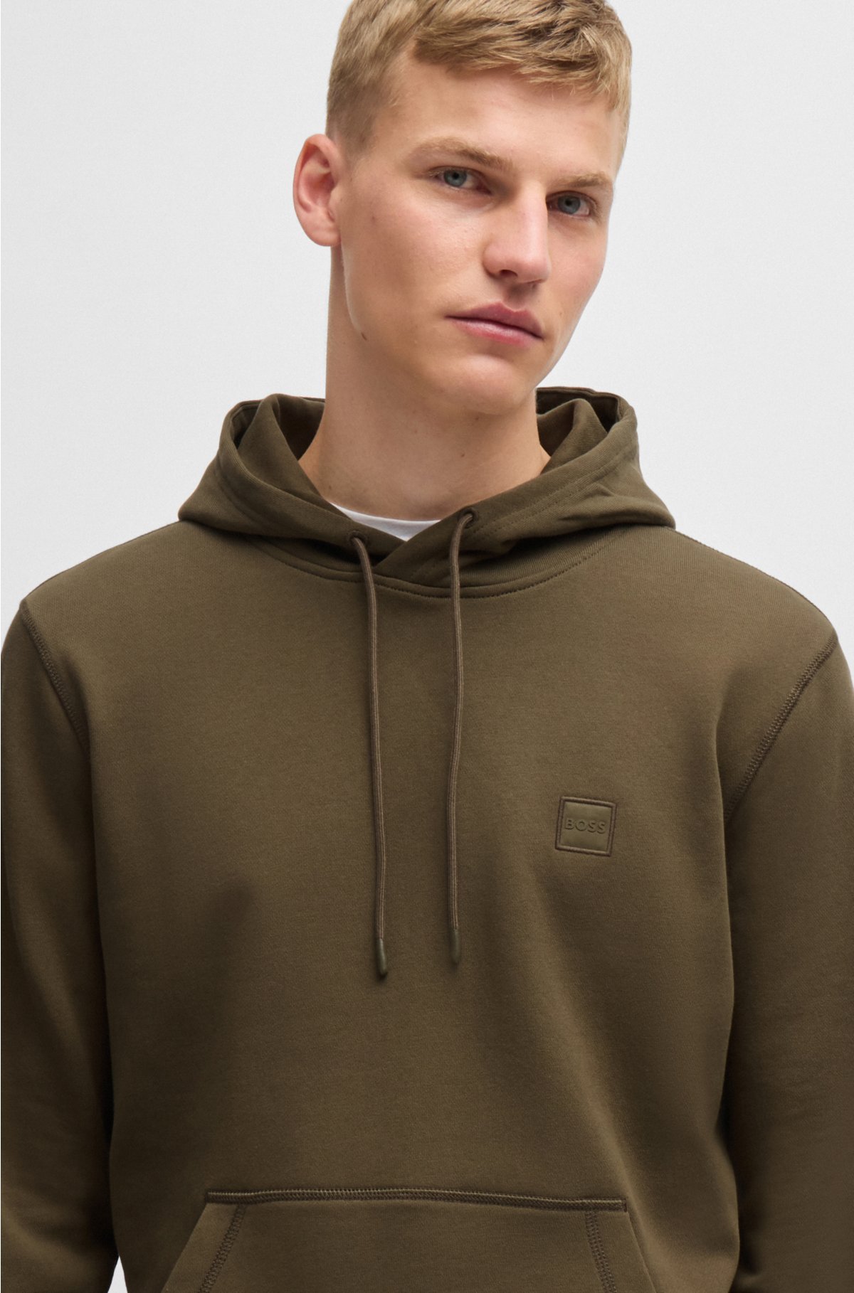 Cotton-terry hoodie with logo patch, Brown