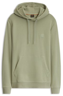 Cotton-terry hoodie with logo patch, Light Green