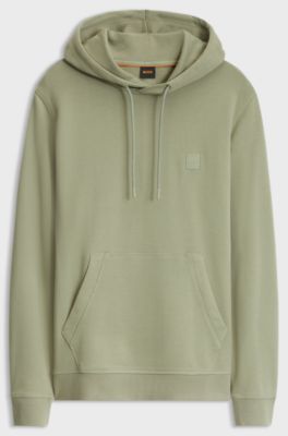 Cotton-terry hoodie with logo patch, Light Green
