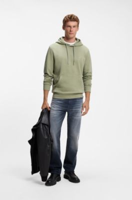 Cotton-terry hoodie with logo patch, Light Green