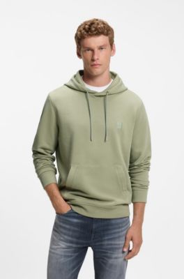 Cotton-terry hoodie with logo patch, Light Green