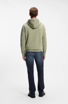 Cotton-terry hoodie with logo patch, Light Green