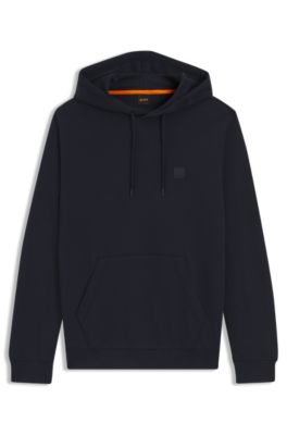 Cotton-terry hoodie with logo patch, Dark Blue