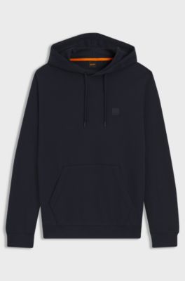 Cotton-terry hoodie with logo patch, Dark Blue