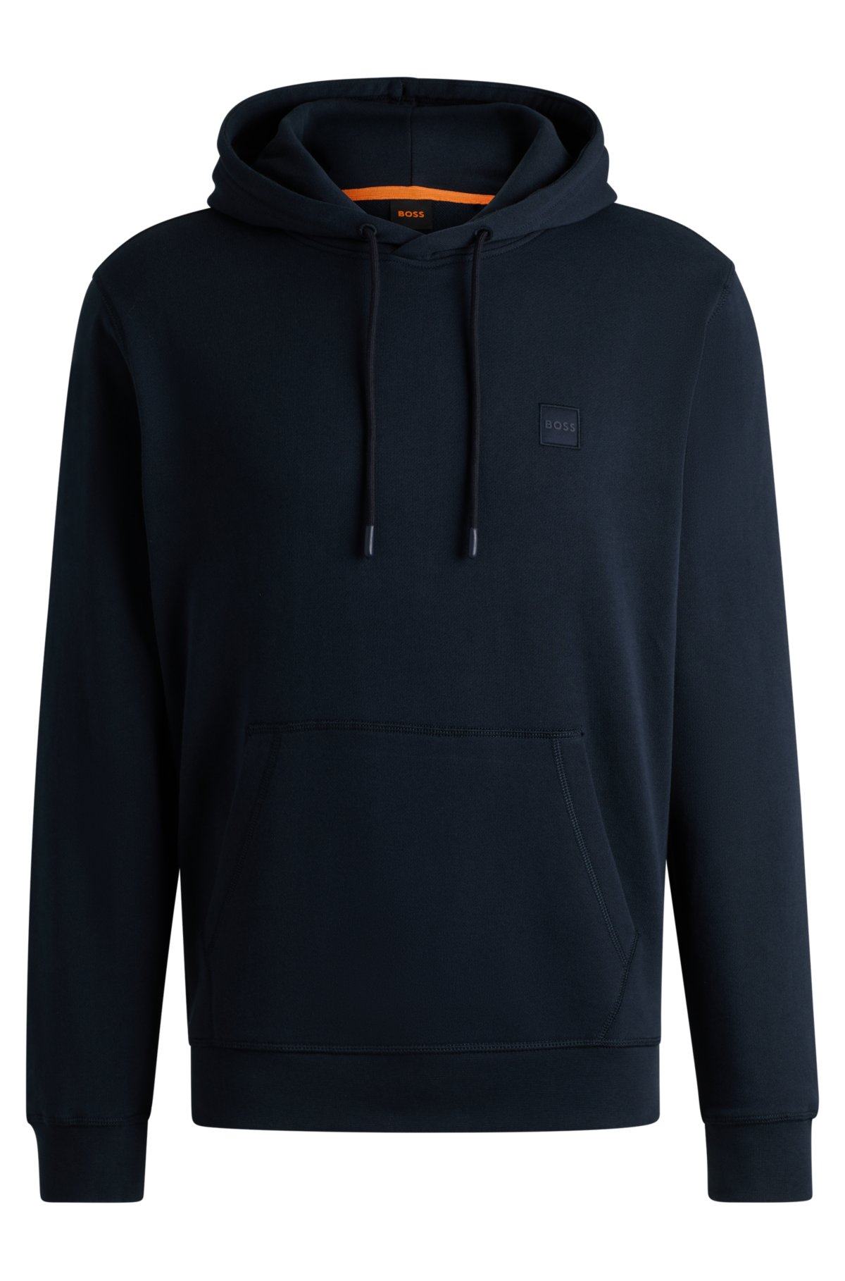 Cotton-terry hoodie with logo patch, Dark Blue