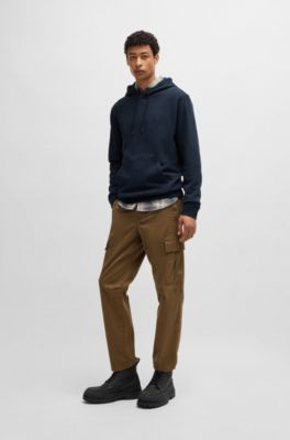 Cotton-terry hoodie with logo patch, Dark Blue