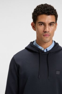 Cotton-terry hoodie with logo patch, Dark Blue