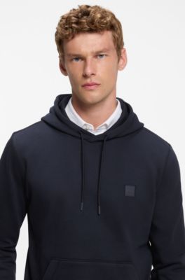 Sudadera con capucha en felpa de algod&oacute;n con aplique de logo, Azul oscuro