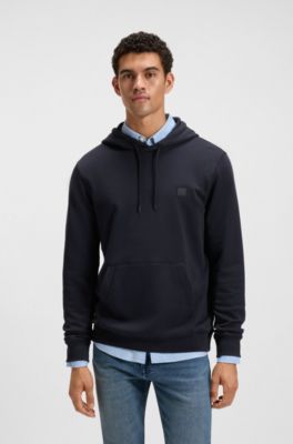 Sudadera con capucha en felpa de algod&oacute;n con aplique de logo, Azul oscuro