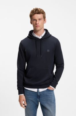 Sudadera con capucha en felpa de algod&oacute;n con aplique de logo, Azul oscuro