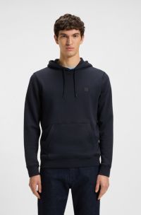 Felpa con cappuccio regular fit in terry di cotone con toppa con logo, Blu scuro
