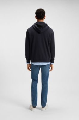 Cotton-terry hoodie with logo patch, Dark Blue