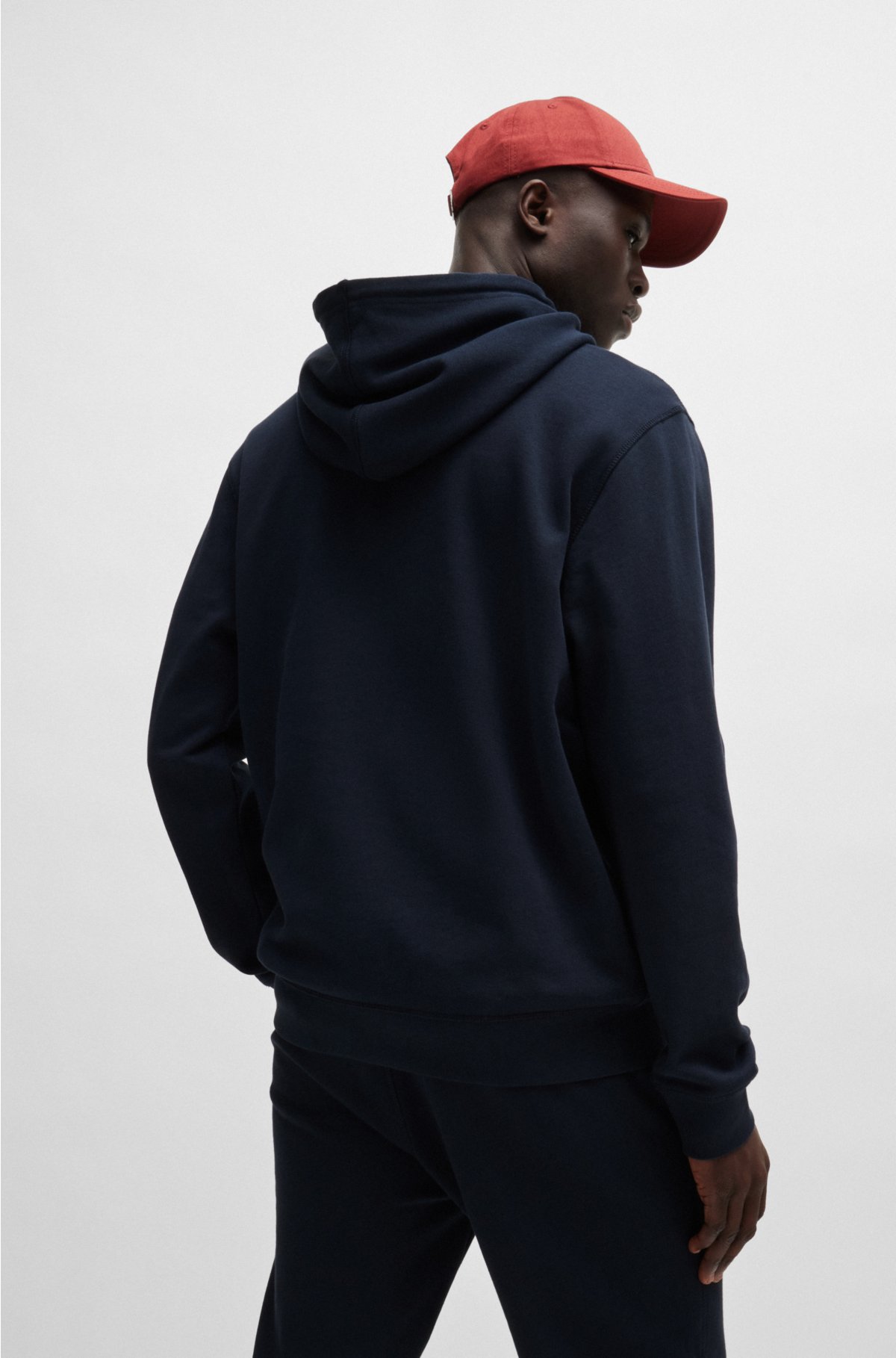 Cotton-terry hoodie with logo patch, Dark Blue