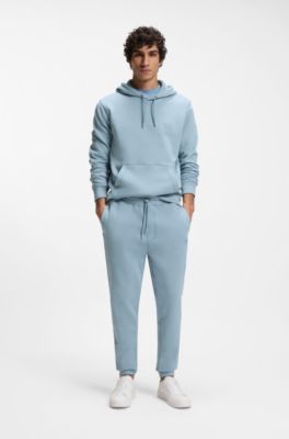 Felpa con cappuccio in terry di cotone con toppa con logo, Celeste